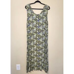FLAX Jeanne Engelhart Womens Large Sleeveless Maxi Dress Green Floral Tropical